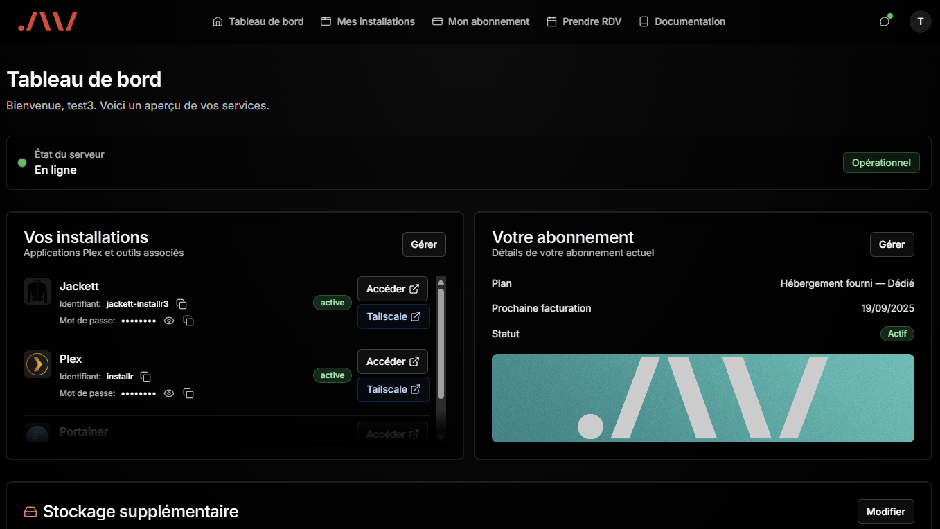 Interface du panel Installr